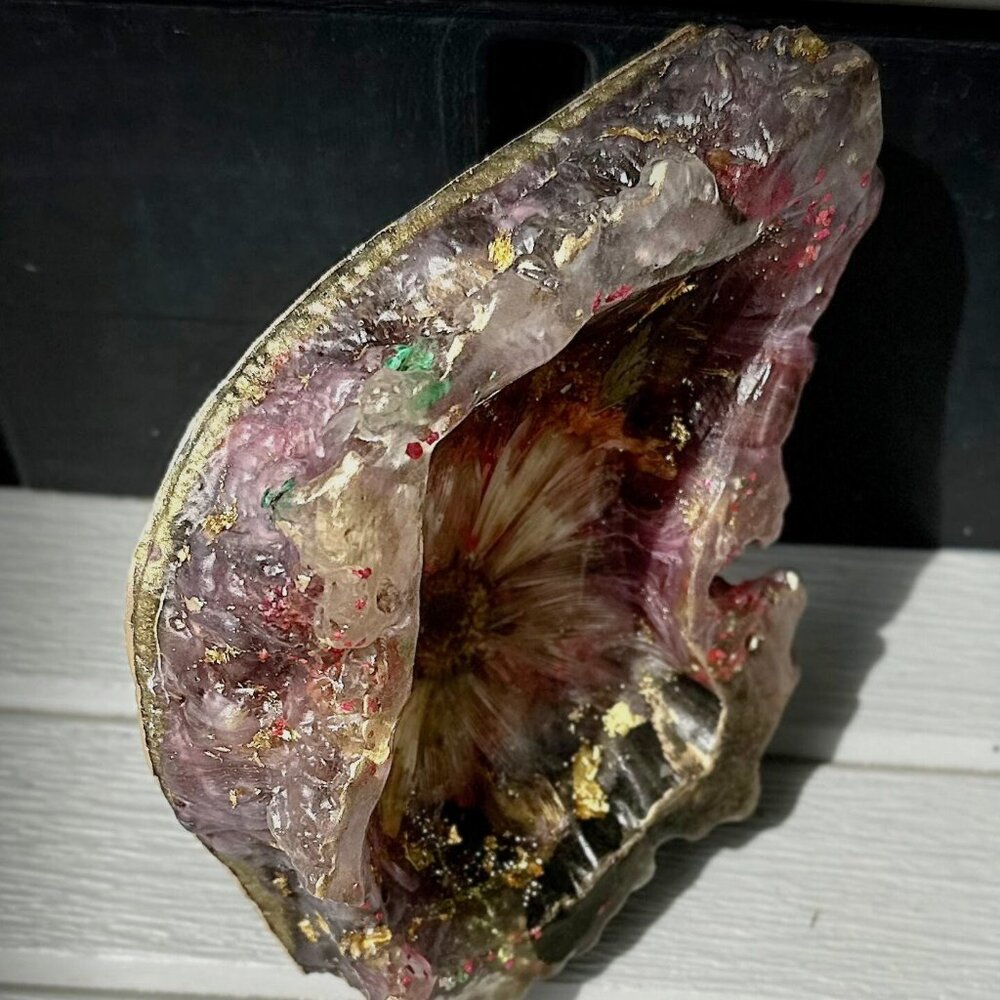 Handmade Resin Flower Jewelry Dish Gold Leaf Pressed Flower Ring Holder Trinket - Picture 4 of 8